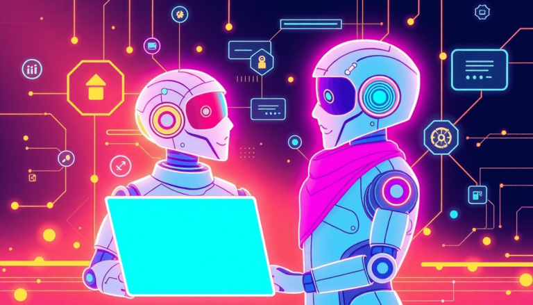 En livlig en linjers tegning af en chatbot der in 3d2c5d5a 0ea7 45a3 87d1 aadbaf537056 En livlig en-linjers tegning af en chatbot, der interagerer med en kunde på en digital grænseflade, og som viser innovation og effektivitet i AI-dr...