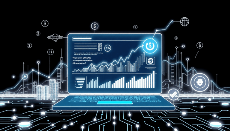 En enlinjet tegning af en futuristisk finansiel in f1e65743 318d 41b4 a040 058b7342984c En enlinjet tegning af en futuristisk finansiel indstilling med en digital grænseflade, der viser dataanalyse, AI-algoritmer og abstrakte symboler ...